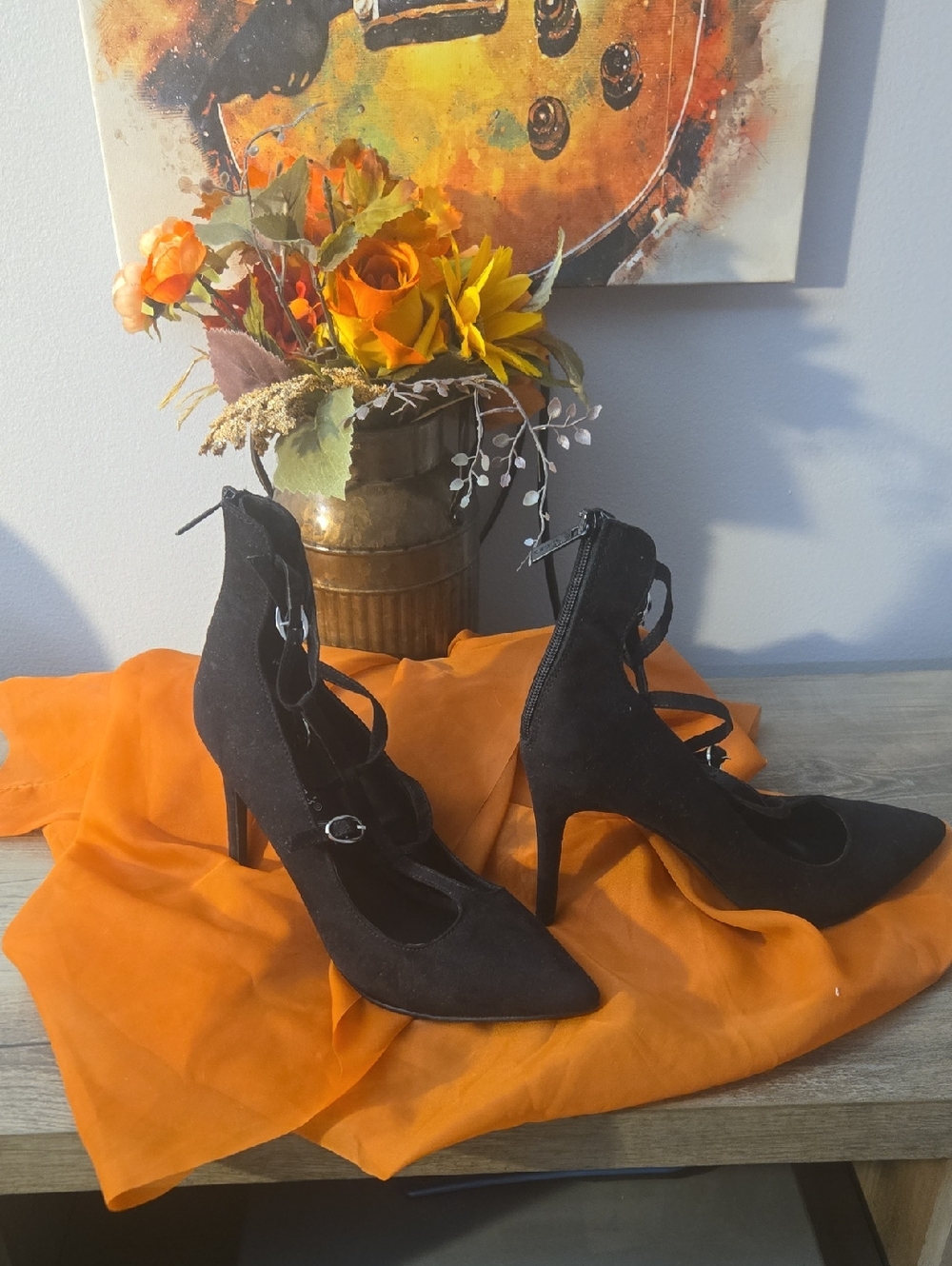 Breckelles Black Pointed Toe Lace-Up Suede Stiletto Heels